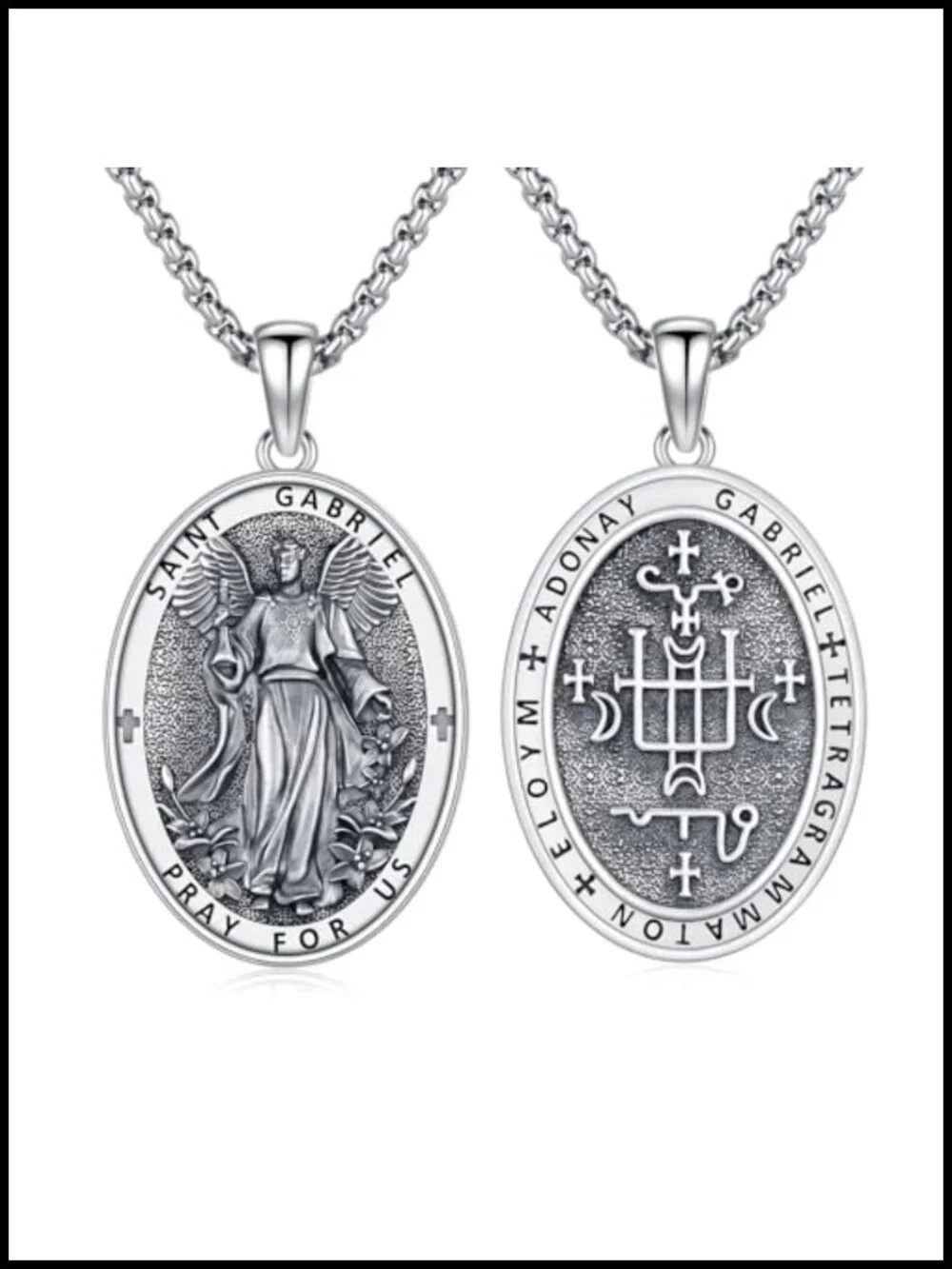 925 Sterling Silver Saint Gabriel Medal Necklace 22-24